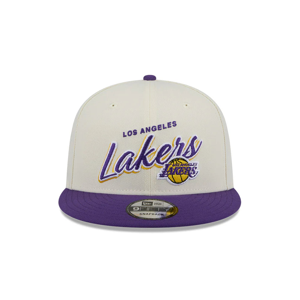 LA Lakers Hat - Script Chrome White OTC 2-Tone NBA 9Fifty Snapback Cap - New Era